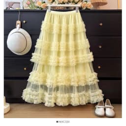 Women's Ruffle Trim Mesh Tutu Skirt, Tiered Layered A-Line Flared Skirt, High Waist Soft Tulle Puffy Skirt, Spring Summer