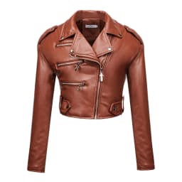 New Women slim short leather jacket plus cotton high waist long sleeve lapel diagonal zipper leather jacket pu motorcycle suit
