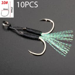 10 Pairs Cast Jig Assist Hook High Carbon Steel Angle Barbed Thread Feather Fishing Tackle Slow Jigging Tool Pesca Lure Fishhook