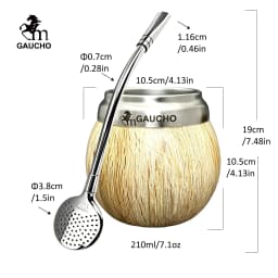 Gaucho Yerba Mate Set Stainless Steel Double Wall Calabash Cup with Removable Filter Bombilla Cleaning Brush