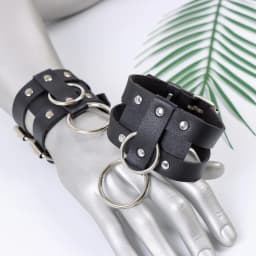UYEE 1 Pair Black O-Ring Punk Ankle Belt Leather Feather Anklet Unisex Alloy Pendant Accessory YK2 Belt