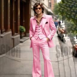 Vintage 3 Piece Men Suit Peak Lapel Single Breasted Tuxedo 70s Disco Groom Custom Bespoke Male Retro Stage Formal Costume Wear