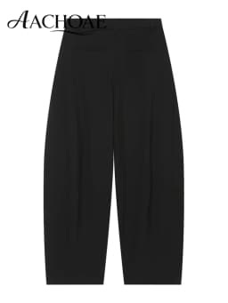 AACHOAE Women Barrel Leg Pants Mid Rise Pleated Balloon Trousers Loose Wide Leg Curved Pants Casual Office Streetwear Long Pants