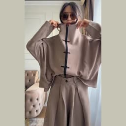Casual Drawstring Women Outfit Chic Zipper Buttons Long Sleeve Stand Collar Female Coat Drape Wide Leg Pant Loose Streetwear Set
