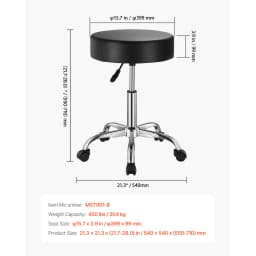 SucceBuy Rolling Stool w/ Wheels 450LBS Weight Capacity Round Rolling Stool Chair Height Adjustable for Salon Spa Tattoo Clinic