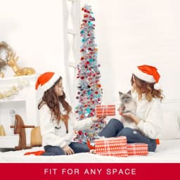 5Ft Foldable Pencil Christmas Tree, Easy To Assemble and Store, Pop-Up Christmas Tree Artificial Ultra-Thin Sequin Christmas and Halloween Decoration for Autumn Home Decoration Fireplace Home Porch Holiday Christmas, Winter Party Decoration