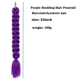 2Pcs Purple Braiding Ponytail Hair With Elastic Band ,24Inch Yaki Synthetic Braids Hair Extension Pre Stretched Cosplay Braids