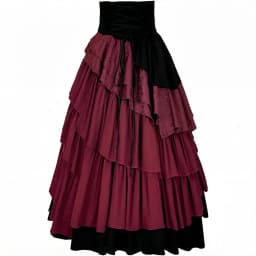 Womens Gothic Steampunk Ruffle Trim Gothic Skirt Front Lace-up Tiered Corset Ball Gown Vintage Medieval Pirate Costume Skirts