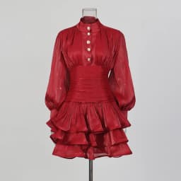TWOTWINSTYLE Solid Spliced Ruffles Dress Female Stand Collar Long Sleeve Loose French Elegant Women's Dresses Autumn Fashion New