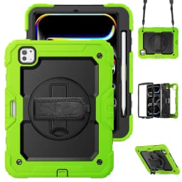 for iPad Pro11 M4 A2836 2024 , Military Grade Shockproof Protector Silicone Cover Pencil Holder+Handle Shoulder Strap