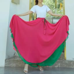 Both Sides Can Wear Dance Skirt Women Double Chiffon Skirts Elastic Waist Lace-up Maxi Skirts Elegant Female Big-hem Skirts 2026