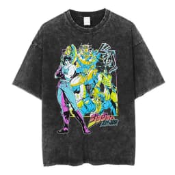 Vintage Washed Anime Jojo Bizarre Adventure T-shirt Giorno Giovanna Manga Graphic T-shirts Men's Clothing Cotton Casual T shirts