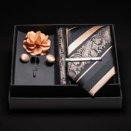 JEMYGINS New Designer Silver Gray Ties For Men Wedding Party Neck Tie Pocket Square Cufflink Pin Gift Box Set Gravat Accessories