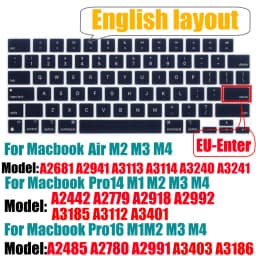 Keyboard Cover for MacBook M4 M3 M2 Pro/Max Chip MacBook Air 15.3"/13.6" A3240/A3241/A2941 Pro 14"/16" A2992/A2779/A2991/A2918