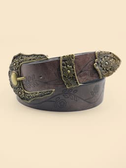 Western Style Printed Solid Color Pu Belt Buckle, Retro Casual Women's Belt, Classic Jeans Decorative Belt