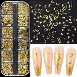 12Grids Moon Star Nails Gold Metallic Nail Sequins Charms 3D Nail Art Tips Decoration 3D Metal Moon Star Sun Bead Rivet Nail Je