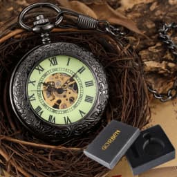Luxury Pocket Watch with Chain for Man Mechanical Skeleton Roman Numeral Quality Engraved Clock Pocket Watches for Women Lady