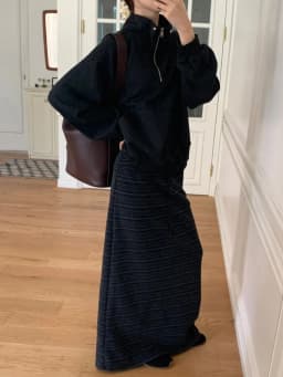 Korean Style Fashionable Simple Personality Drawstring Elastic Texture Stripe Slim Mid-Length Half Skirt Women Autumn Winter ...