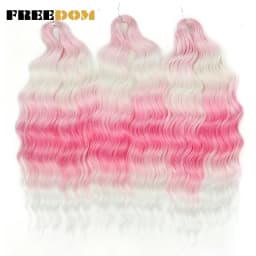 FREEDOM Synthetic Braiding Hair Extensions Deep Wavy 24 inch Long Curly Braids Hair Ombre Brown Rainbow Twist Crochet Hair