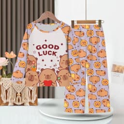 2PC/Set Boys Pajamas Sets Kids Pjs Toddler 3 to 4 5 6 7 8 9 10 11 12 Years Long Sleeve Capybara Funny Pijamas Children Clothing