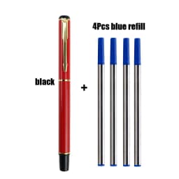 1+4Pcs/Set Office A Pen Metal Ballpoint Pen With Refill Gift Stationery Core Automatic BallPen For School Office Ink Blue Black