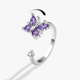 SMJEL Flower Shiny Rhinestone Rotatable Fidget Spinner Ring for Women Anti Anxiety Butterfly Animal Design Anti Stress Accessory
