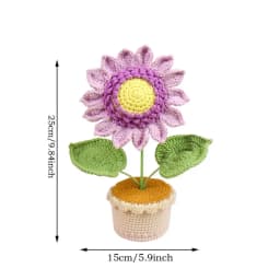 Knitted Flowers Desk Decor Handmade Artificial Potted Plant Desktop Decoration Home Table Centerpiece 25cm/9.84inch Sunflower