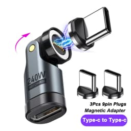 AUFU 3Pcs 9Pin 240W Magnetic USB C to Type C OTG Adapter Fast Charge Cable Converter for iPhone 16 15 MacBook Pro Xiaomi Laptop