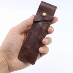 Thin‑Style High‑quality PU Leather Pen Storage Pouch, Hand Sewn Edge, Metal Snap‑Button Two‑slot Lightweight Portable Pen Holder
