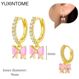 925 Sterling Silver Needle Pink Crystal Heart Hoop Earrings for Women Fashion Geometric Pendant Earrings Luxury Jewelry Gifts