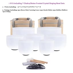 Hye-eun 7pcs 7"-12" Crystal Singing Bowls Chakra Set of 7 with Carrying Cases for Yoga Medication Sound Healing Deep Relaxation