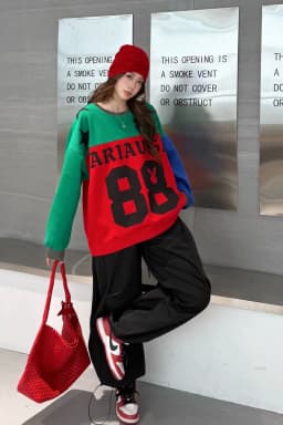 2026 Autumn Multicolour Patchwork Oversized Pullover Sweatershirts Woman Casual Loose Pentagram O Neck Long Sleeve Outwears