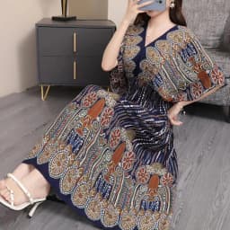 n Long Print Dr V-Ne Slimming Cotton Silk Beachwear Casual High Waist Summer Women's Loose Fit Overhead Dr