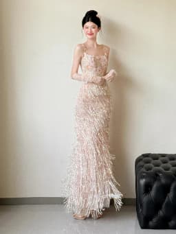 Elegant Long Evening Gown Women's New 2026 Strapless Tassel Hostess Wedding Toasting Dress Luxury Sensation High Waist Fish Tail