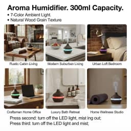 HONSUN Humidifier for Bedroom, 300ml Essential Oil Diffuser with 7-Color LED Night Light, Dark Wood Grain Ultrasonic Cool Mist Humidifier, Portable USB Desktop Aroma Humidifier with 4-Hour Auto Shut-Off, Compact Size for Home Office Spa