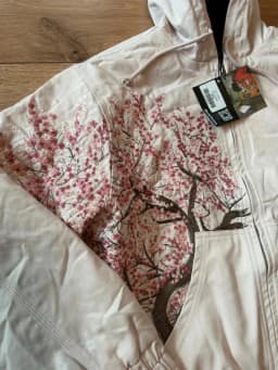 American Retro Cherry Blossom Embroidered Hooded Y2K Jacket Mens Womens Zipper Jacket with Flower Tree Pattern Street Style