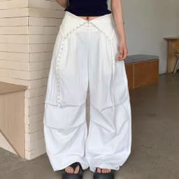 Vintage Patchwork Wide Leg Pants for Women Y2K Lapel Low Waist Streetwear Dance Pants American Hip Pop Loose Parachute Trousers