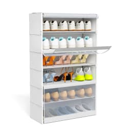 Shoe Rack, 8 Compartments, Shoe Cabinet with Doors, for 24 Pairs, Modular Plastic Shelf, for Entryway, Bedroom, Hallway
