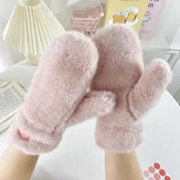 Imitation Rabbit Fur Gloves Women Winter Gloves Windproof Plush Thick Keep Warm Plush Faux Fur Gloves Soft Full Fingers Mittens