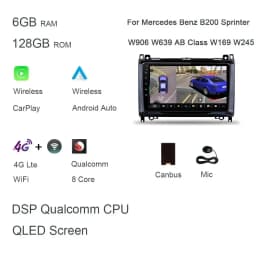 carplay 9" 4G LTE Android 13.0 128GB+8GB car Radio Car DVD Player For Mercedes Benz B200 W169 W245 Viano Vito Sprinter Crafter