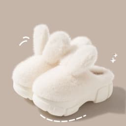 8 cm High Platform Furry Slippers Women's Winter Fluffy Ear Home Shoes Woman White Bunny Rabbit Slippers Woman House Clog Shoes