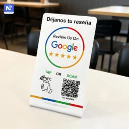 Spanish English QR Code NFC Standing Sign Google Review NFC215 Review Stand Click URL Unlimited Modification Editing QR Codes