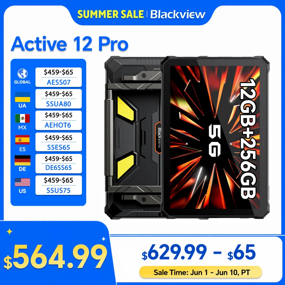 Blackview Active 12 Pro Rugged Projector Tablet 11" Android 15 5G Tablet Dimensity 7300 36GB RAM 256GB 30000mAh 120W