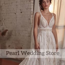 Exquisite Lace Deep V-Neck Backless Wedding Dress Boho Illusion with Long Sleeve Jacket Custom Romantic A-Line Floor Length