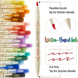 Arts Sign Brush Pen,Dual Tip Soft Brush & Fine TipMarker Felt Tip Water Based Ink Color Pens 18 Assorted Pastel Colors Great