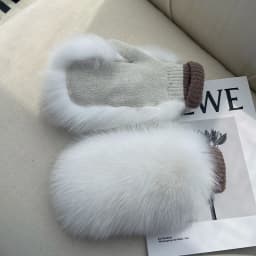 Real Fox Fur Gloves Knitted Women Mittens Winter Girls Fashion Fluffy Warm 100% Real Fox Fur Gloves