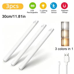 3Pcs LED Lights with Motion Detection USB Rechargeable LED Motion Sensor Lights for Room Kitchen Under Cabinet Wardrobe Closet