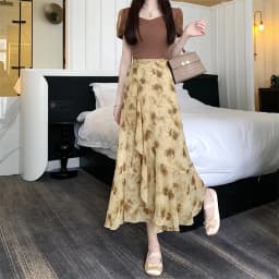 High Waist A-Line Floral Print Chiffon Halter Neck Dress Women's Summer New Style Belted Wrap Skirt Casual Polyester Fiber