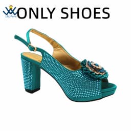 New Design Peep Toe African Spring Autumn Lady Shoes and Bag Set in Gold Color Women Sandal in Wedding