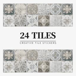 24 Pieces of Mandala Retro Pattern Glossy Self-adhesive Tile Stickers for Kitchen and Bathroom Removable Waterproof Wall Sticker
